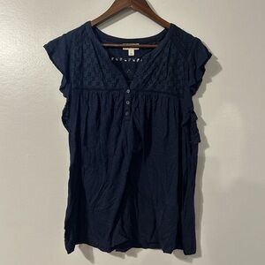 Style & Co. Dark Blue Eyelet Blouse